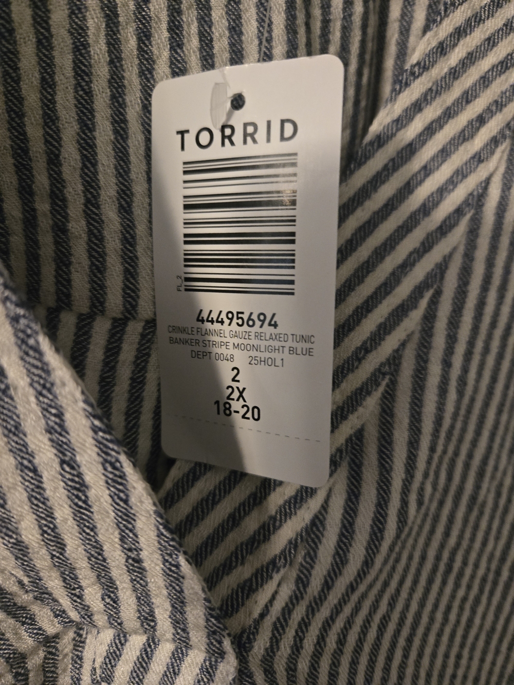 Torrid Moonlight Blue and White Striped Button-Down Tunic 2X
